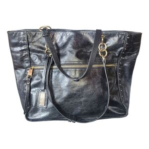 Badgley Mischka Tessa Shine Goldtone Hardware Link Chain Black Leather Tote Bag